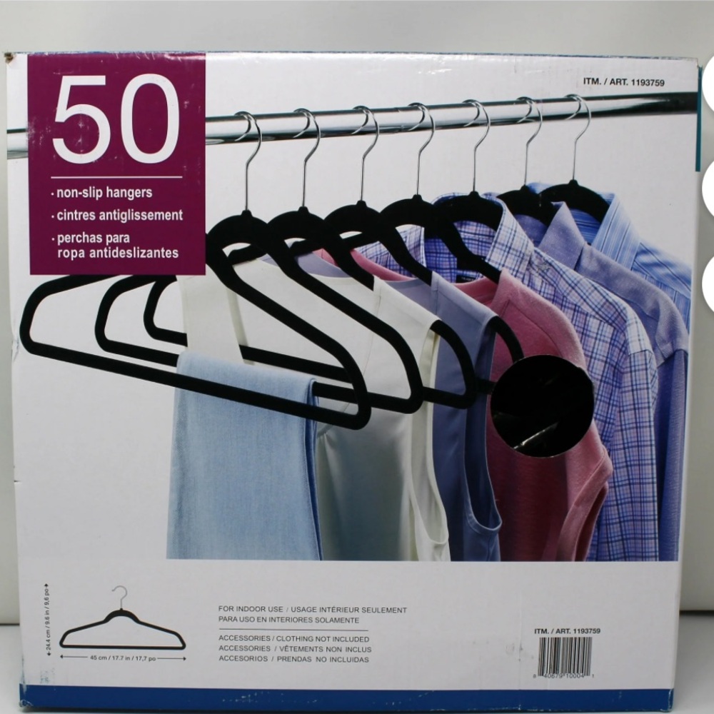 Space Saving Non Slip Hangers, 50 Pack, Black Velvet